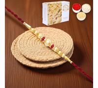 Ghasitaram Gifts Rakhi for Brother Rakhis Online - Y-83 Pearl Rakhi with 200 GMS of Soan Papdi
