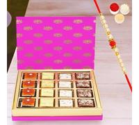 Ghasitaram Gifts Rakhi Gifts for Brothers Festive Pink Box of Assorted Bites with Pearl Beads Rakhi