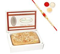 Ghasitaram Gifts Rakhi Gifts for Brothers Honey Cashew Mithai Cake with Pearl Beads Rakhis