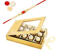 Ghasitaram Gifts Rakhi Gifts for Brothers Leather Box of Channa Laddoos. with Pearl Beads Rakhi