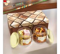 Ghasitaram Gifts Rakhi Gifts for Brothers Miracle Box of 2 Jars of Assorted Bites and Mix Dryfruits with 2 Green Beads Rakhis