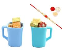 Ghasitaram Gifts Rakhi Gifts for Brothers Mugs with Assorted All Bites with Pearl Beads Rakhi