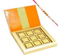 Ghasitaram Gifts Rakhi Gifts for Brothers Rakhi Chocolate Royal 9 pcs Mixed Nuts Chocolate Box with Pearl Rakhi