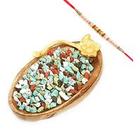 Ghasitaram Gifts Rakhi Gifts for Brothers Rakhi Chocolate Wooden Stone Chocolate Platter with Pearl Rakhi
