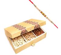 Ghasitaram Gifts Rakhi Gifts for Brothers Rakhi Dryfruits 6 Part Print Dryfruit Box 900 GMS with Pearl Rakhi