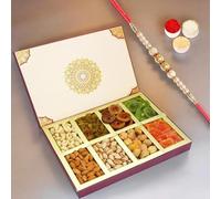 Ghasitaram Gifts Rakhi Gifts for Brothers Rakhi Dryfruits - Fusion 8 Part Assorted Dryfruit Box with Pearl Rakhi
