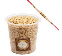Ghasitaram Gifts Rakhi Gifts for Brothers Rakhi Dryfruits Pine Nuts- Ghasitaram's Pine Nuts Without Shell (Chilgoza) 400 GMS with Pearl Rakhi