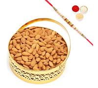 Ghasitaram Gifts Rakhi Gifts for Brothers Rakhi Dryfruits Round Almonds Basket with Pearl Rakhi