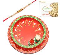 Ghasitaram Gifts Rakhi Gifts for Brothers Rakhi Pooja Thalis- Reflection of Love with Pearl Rakhi with 200 GMS of Soan Papdi