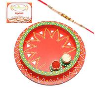 Ghasitaram Gifts Rakhi Gifts for Brothers Rakhi Pooja Thalis- Reflection of Love with Pearl Rakhi with 400 GMS of Kaju katli