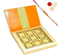 Ghasitaram Gifts Rakhi Gifts for Brothers Rakhi Sugafree Chocolates - Royal 9 pcs Mixed Nuts Sugafree Chocolate Box with Pearl Rakhi