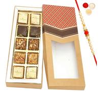 Ghasitaram Gifts Rakhi Gifts for Brothers Rakhi Sweets - 10 pcs Assorted Bites Kraft Box with Beads Rakhi