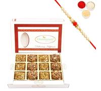Ghasitaram Gifts Rakhi Gifts for Brothers Rakhi Sweets - Assorted Healthy Seeds Sweets Box 12 pcs with Beads Rakhi
