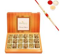 Ghasitaram Gifts Rakhi Gifts for Brothers Rakhi Sweets - Assorted Healthy Seeds Sweets Box 18 pcs with Beads Rakhi