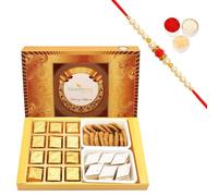 Ghasitaram Gifts Rakhi Gifts for Brothers Rakhi Sweets - Big Box of 12 Pcs MEWA Bites, Kaju Katli and Methi Mathi with Pearl Beads Rakhi