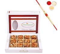 Ghasitaram Gifts Rakhi Gifts for Brothers Rakhi Sweets - Gud (Jageery) Dryfruit Bites 12 pcs No Added Sugar with Beads Rakhi