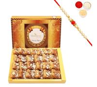Ghasitaram Gifts Rakhi Gifts for Brothers Rakhi Sweets - Milk Cake 800 GMS with Beads Rakhi