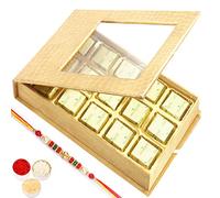Ghasitaram Gifts Rakhi Gifts for Brothers Rakhi Sweets - Rakhi MEWA Bites- Leather Finish 15 pcs MEWA Bites Box with Pearl Beads Rakhi