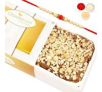 Ghasitaram Gifts Rakhi Gifts for Brothers Rakhi Sweets - Roasted Cashew Chocolate Cake with Pearl Beads Rakhi