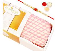 Ghasitaram Gifts Rakhi Gifts for Brothers Rakhi Sweets - Strawberry Irish Cake with Pearl Beads Rakhi
