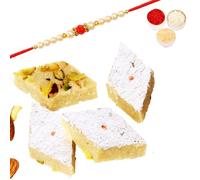 Ghasitaram Gifts Rakhi Gifts for Brothers Sugar Free Badam Katli 400 GMS with Pearl Beads Rakhi