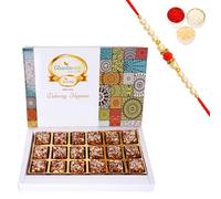 Ghasitaram Gifts Rakhi Gifts for Brothers Sugarfree Anjeer Bites 18 pcs with Pearl Beads Rakhi