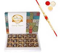 Ghasitaram Gifts Rakhi Gifts for Brothers Sugarfree Khajoor Bites 18 pcs with Pearl Beads Rakhi