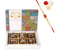 Ghasitaram Gifts Rakhi Gifts for Brothers Sugarfree Khajoor Bites 6 pcs with Pearl Beads Rakhi