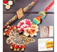 Ghasitaram Gifts Rakhis Online - Rakhi for Brother- The Charasmatic rm079Bhaiya Bhabhi Rakhi with 200 GMS of Besan Barfi and 200 GMS of Kaju Katli