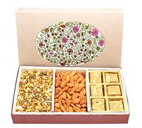 Ghasitaram Gifts Valentines Gift for Girlfriend / Boyfriend / Husband and Wife - Healthy Hampers - 3 Part Eco Almonds, Granula Bites and Roasted Namkeen Box