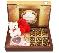 Ghasitaram Gifts Valentines Gift Girlfriend/Boyfriend/Husband and Wife Valentines Chocolate Hamper Big Box of Sheen Chocolate Hearts with Teddies, Keychain Set, Heart Game Chocolate and Fridge Magnet