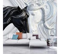 GHASOO 3D Mural Photo Wallpaper Black and White Animal Horse Backdrop Wall Classic Interior Decor Wallpaper 3D Panel Wall Wall Bathroom Restaurant Hall Living Room Hallway Wall Art 55"X 27"