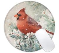 ghatobty Mouse Pad Winter Cardinal Round Mousepad with Non-Slip Rubber Base, Stitched Edge Mouse Mat for Home Office Decor Desk Accessories, 8 x 8 Inches