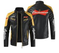 GHAYUCR Motorbike Jacket Bud-weiser, Full Zip Lightweight, Outdoor Warm Stand Collar, Touring(Black 3,2XL)