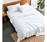 Ghazlan 4 Piece Sheet Set - 100% Cotton Ultra Soft Lightweight Bed Sheets Set, 40cm Luxury Easy Care Double Size Bedding Sheets Set - Hotel Quality Sateen Weave White Sheets Set, Wrinkle Free