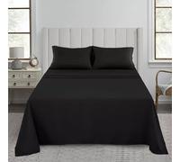 Ghazlan Luxury Flat Sheet, 200 Thread Count 100 Percent Egyptian Cotton Premium Hotel Quality Wrinkle and Fade Resistant Super Soft Top Sheet - Non Iron Easy Care Bedding Sheet (Black, Super King)