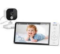 GHB 5-Inch Baby Monitor with Camera and Night Vision, IPS Screen, 2-Way Audio, Temperature Sensor, Digital Zoom, Lullabies, Feeding Reminder, VOX Mode