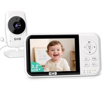 GHB Baby Monitor with Camera and Night Vision, 3.2 Inch Screen, 2-Way Audio, Temperature Sensor, 2X Zoom, Lullabies, Feeding Reminder, ECO Mode