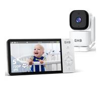 GHB Baby Monitor with Camera and Night Vision, 5'' HD Video Monitor, 720P, Remote Pan and Tilt, VOX Mode, 2-Way Talk, Temperature Display, Lullaby