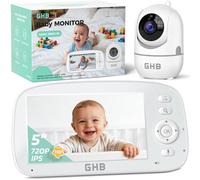 GHB Baby Monitor with Camera and Night Vision, 5 Inch Screen, 2-Way Audio, Temperature Sensor, 4X Zoom, Lullabies, Feeding Reminder, VOX Mode