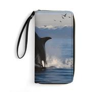 GHBNK 2 Polar Bears Wallets for Women Long Wristlet Leather Wallets with Zipper Holder Large Capacity Coin Pocket, Killer Whale, 19.7x10.5cm, Modern