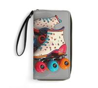 GHBNK 2 Polar Bears Wallets for Women Long Wristlet Leather Wallets with Zipper Holder Large Capacity Coin Pocket, Retro Roller Skates Colorful, 19.7x10.5cm, Modern