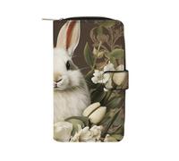 GHBNK A Beautiful White Rabbit Wallet for Men Women PU Leather Wallet Long Wallets Bifold Wallets with 12 Card Holder