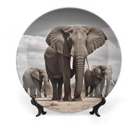 GHBNK African Elephant Ceramic Decorative Plates Personalized Bone China Decorative Plate Display Dish Dessert Plate Decoratives Porcelain Dinner Home for Birthday Christmas Gifts 10inch