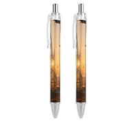 GHBNK Amber Castle Scenery Ballpoint Pens Retractable Ball Point Pens Black Ink 0.5mm Fine Point Smooth Writing Pen Office Supplies 2 PCS