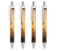 GHBNK Amber Castle Scenery Ballpoint Pens Retractable Ball Point Pens Black Ink 0.5mm Fine Point Smooth Writing Pen Office Supplies 4 PCS