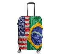 GHBNK American And Brazilian Flags Luggage Cover, American And Brazilian Flags Design Suitcase Protector, Personalized Stretchable Washable Travel Sleeve for 19-32 Inch Luggage X-Large, white, L