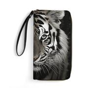 GHBNK Animal Pug Dog Wallets for Women Long Wristlet Leather Wallets with Zipper Holder Large Capacity Coin Pocket, Black and White Tiger, 19.7x10.5cm
