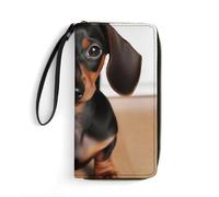 GHBNK Animal Pug Dog Wallets for Women Long Wristlet Leather Wallets with Zipper Holder Large Capacity Coin Pocket, Cute Wiener Sausage Dog, 19.7x10.5cm, Modern