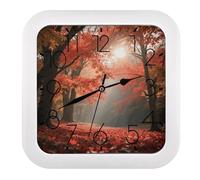 GHBNK Autumn Maple Forest Wall Clock Silent Non-Ticking Clock 10 Inch Personalized Classic Square Decorative Digital Clocks for Kitchen, Living Room, Office, Bedroom, Bathroom